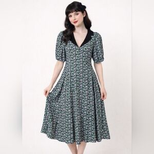 Asos Floral Fit & Flare Dress Peter Pan Collar Size 8 Twee Cottagecore